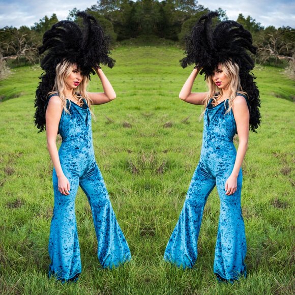 Warrior Within Designs Pants - Teal Velvet Hooded Jumpsuit - Warrior Within De…